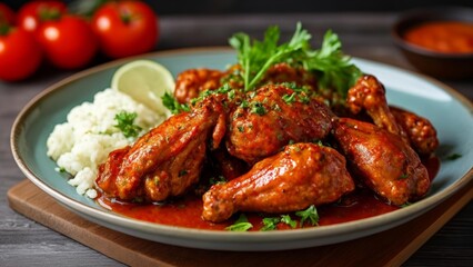Fototapeta premium Deliciously spiced chicken wings ready to be savored
