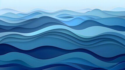 Blue background with waves of different shades, in vector style. The design is made from light blue lines and shapes on the wall or surface. 