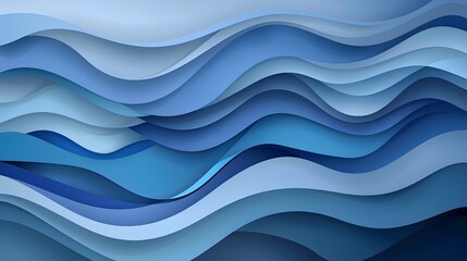 Fototapeta premium Blue background with waves of different shades, in vector style. The design is made from light blue lines and shapes on the wall or surface. 