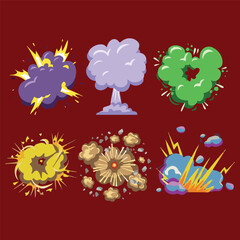 Set of explosions and explosions. Vector illustration in a flat style.