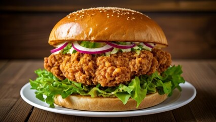  Deliciously indulgent fried chicken burger ready to be savored