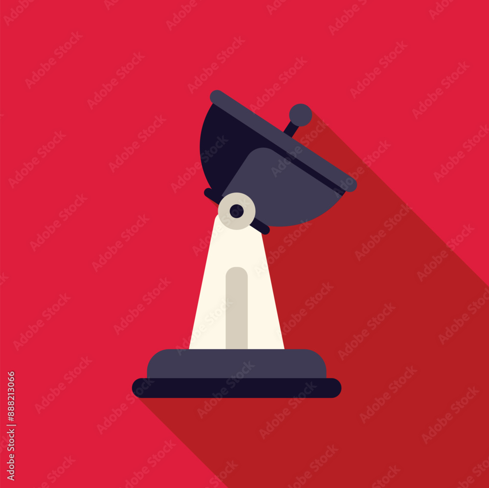 Poster satellite dish receiving and transmitting data with long shadow on red background