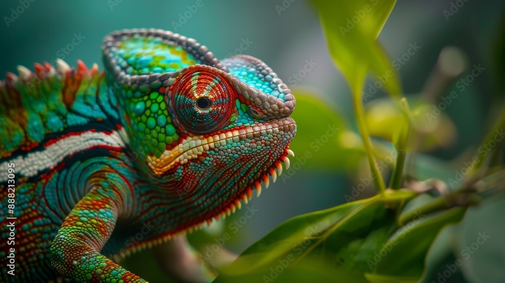 Poster close-up of a chameleon on a branch.