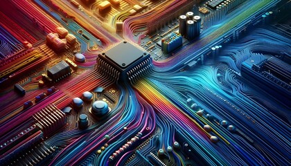Abstract colorful photorealistic background of fantastic computer hardware