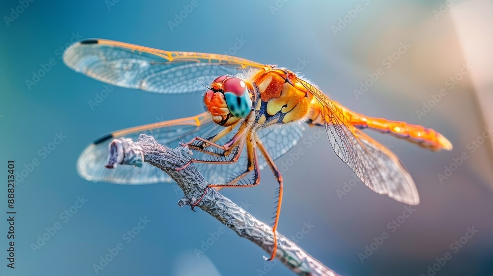 Poster close-up of a dragonfly resting on a twig