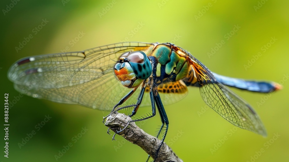 Poster close-up of a dragonfly resting on a twig