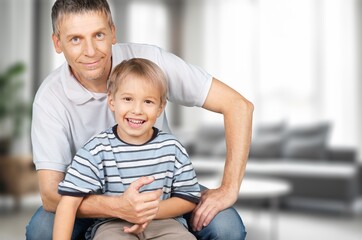 Fototapeta premium Single divorced young dad and happy small child