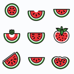 Outline icon set of watermelon
