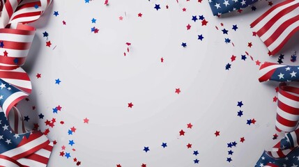 Obraz premium Celebrate Presidents Day with a Vibrant Banner Mockup Featuring American Flags, Confetti, and Ample Copy-space for Promotional Content - USA Independence, Labor, Memorial, and Election Concept