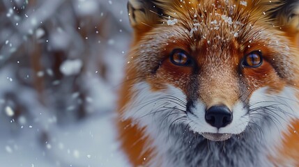 Obraz premium Close-Up Portrait of a Red Fox in Snowy Winter Woods