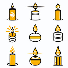 Outline icon set of thai yellow large candle