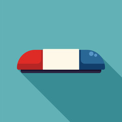 Red and blue siren flashing, signaling an emergency situation with long shadow on blue background