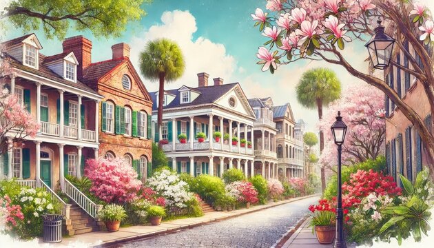 A Spring day in Charleston, South Carolina, features antebellum homes, magnolias and cobblestone streets