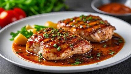  Deliciously grilled fish with a vibrant sauce ready to be savored