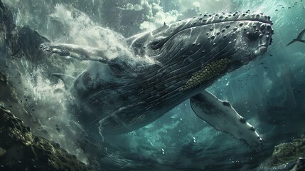 Fototapeta premium Close-up of a whale breaching. 