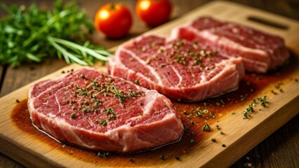 Fototapeta premium Deliciously seasoned steak ready for the grill