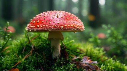 Macro shot of a mushroom in the forest. 