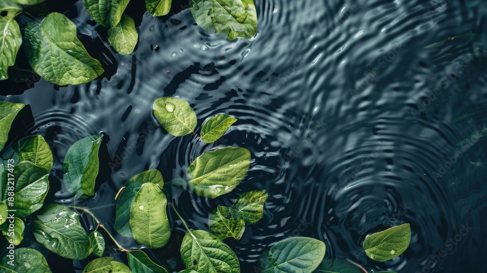 Poster water surface with green leaves creating a stunning background for product display ample space for t