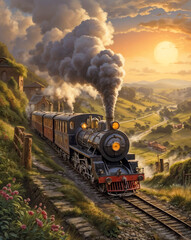 Obraz premium nostalgic retro illustration of a steam train from the age of steam