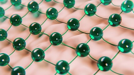 Forest green dots with emerald links on a light pink base, text focus area in the upper left