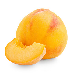 Peach fruit isolated on white background. Peach or Nectarine Side view.