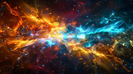 Fototapeta premium Vibrant Interstellar Explosion with Colorful Nebula