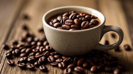 Fototapeta premium Warmth in a cup coffee beans spill the story