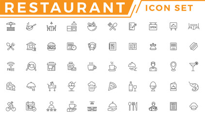 Restaurant business related and food icon set vector line icon