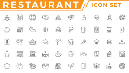 Restaurant business related and food icon set vector line icon