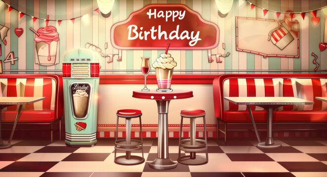 Nostalgic Birthday Background with Retro Diner Theme for Vintage Celebration Design