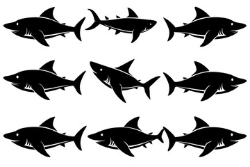 Shark silhouette vector set, Set of shark Silhouette isolated on white background


