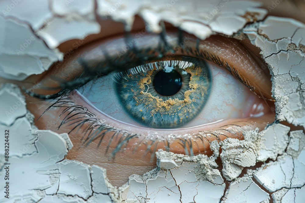 Aufkleber a surreal image of a woman's eye reflected in a cracked mirror, with the reflection creating abstrac