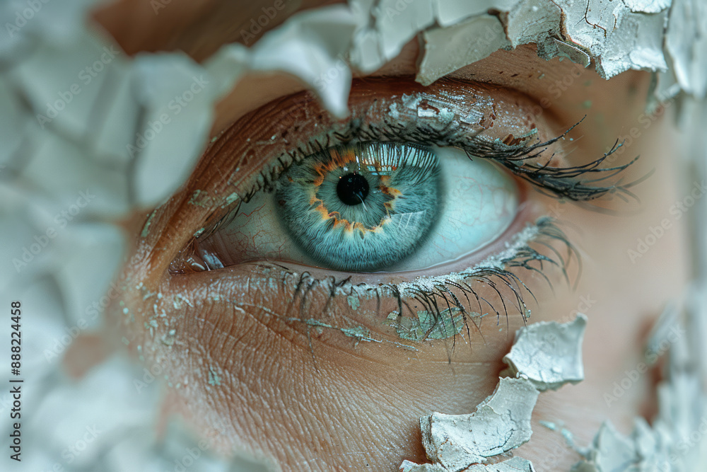 Aufkleber a surreal image of a woman's eye reflected in a cracked mirror, with the reflection creating abstrac