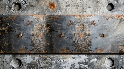 Aged aluminum plates on concrete surface with room for text