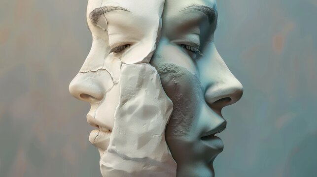 Artistic portrayal of selfdeception and inner conflict for mental health awareness. Concept Mental Health Awareness, Self-Deception, Inner Conflict, Artistic Portrayal