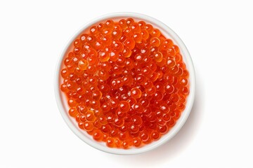 White background with isolated red caviar top view