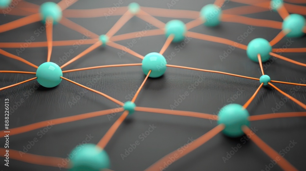 Poster pale turquoise dots connected by rust orange lines on a dark gray canvas, with a clear area for text