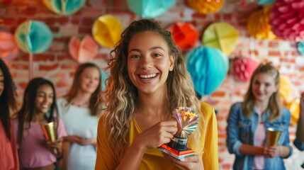 Dedicated Volunteer Holding First Place Trophy at Community Center Event