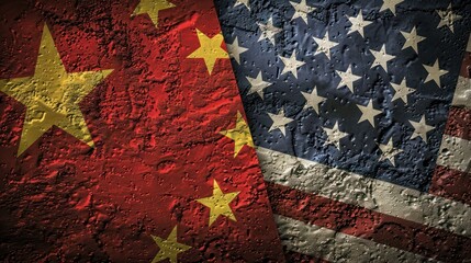 Chinese and United states of America flag, USA and China trade war concept