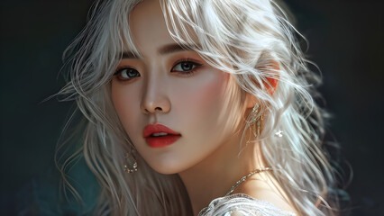 Fototapeta premium Neon Muse: A K-Pop idol shines bright with captivating charm. generative AI