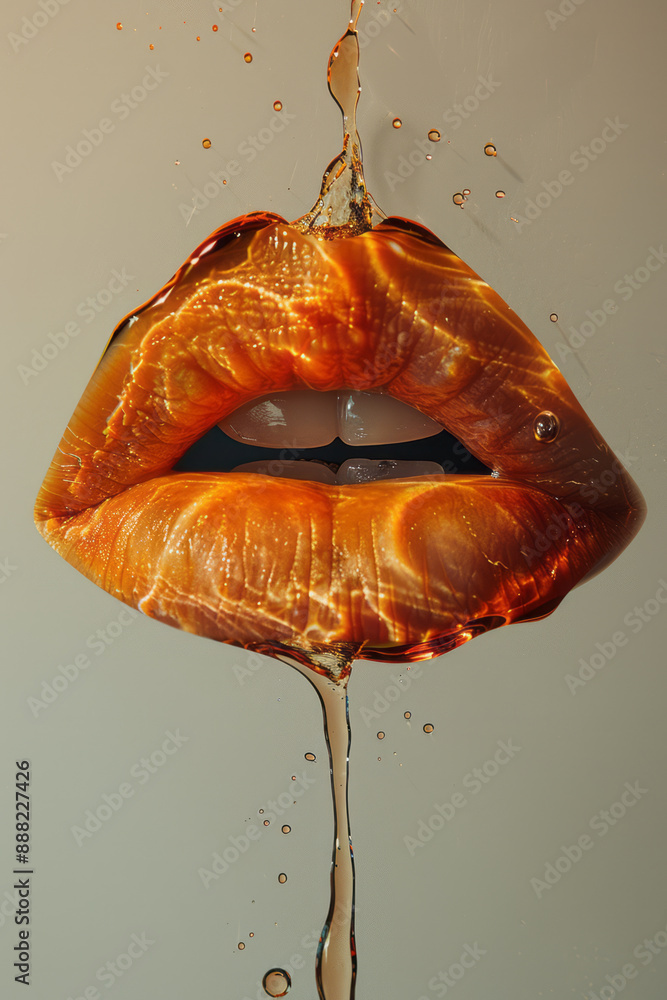 Poster a minimalist depiction of a single lip print with its edges dissolving into abstract shapes, set aga