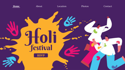 Landing page template for holi festival celebration