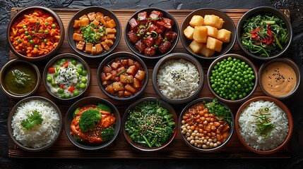 Fototapeta premium Traditional Spanish tapa bar small plate of patatas bravas gamba al ajillo jamn ibrico served glass of sangria or vermouth depicted hyper realistic detail against backdrop of tiled wall bustling bar