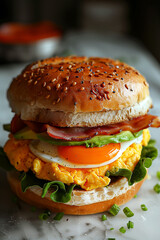 Egg Sandwich: Soft scrambled eggs or a fried egg served between slices of bread or in a bun, often with cheese, bacon, ham, or avocado.