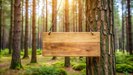 Naklejka premium wooden sign on a tree in the forest