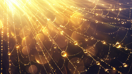 Fototapeta premium Golden Dew Drops on a Spiderweb