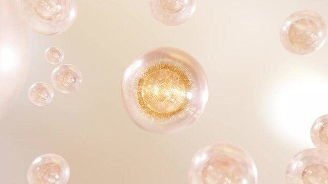 The ingredients of Macro Shot mix to form a serum. A drop of the cosmetic serum is mixed in. Molecule contained in a liquid bubble. 