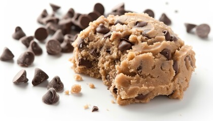 Chocolate chip cookie dough on white background
