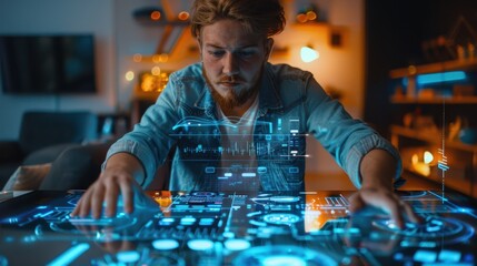 The man using futuristic interface