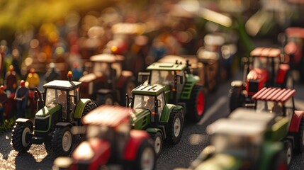 Obraz premium mass gathering with farmers on tractors showing unity and solidarity in protest. a symbol of general discontent and demands for change. Concept: social movements, agricultural policy and civil protest